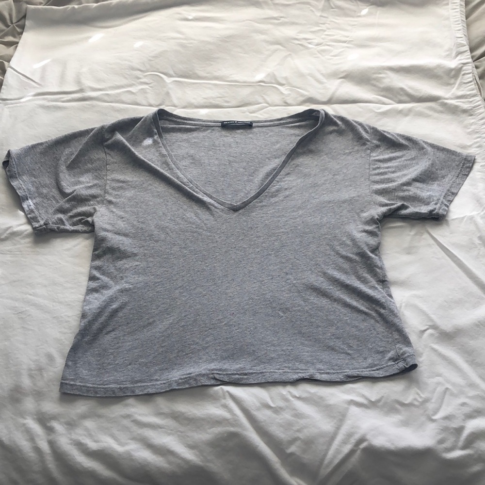 Brandy Melville Grey V-Neck T-shirt